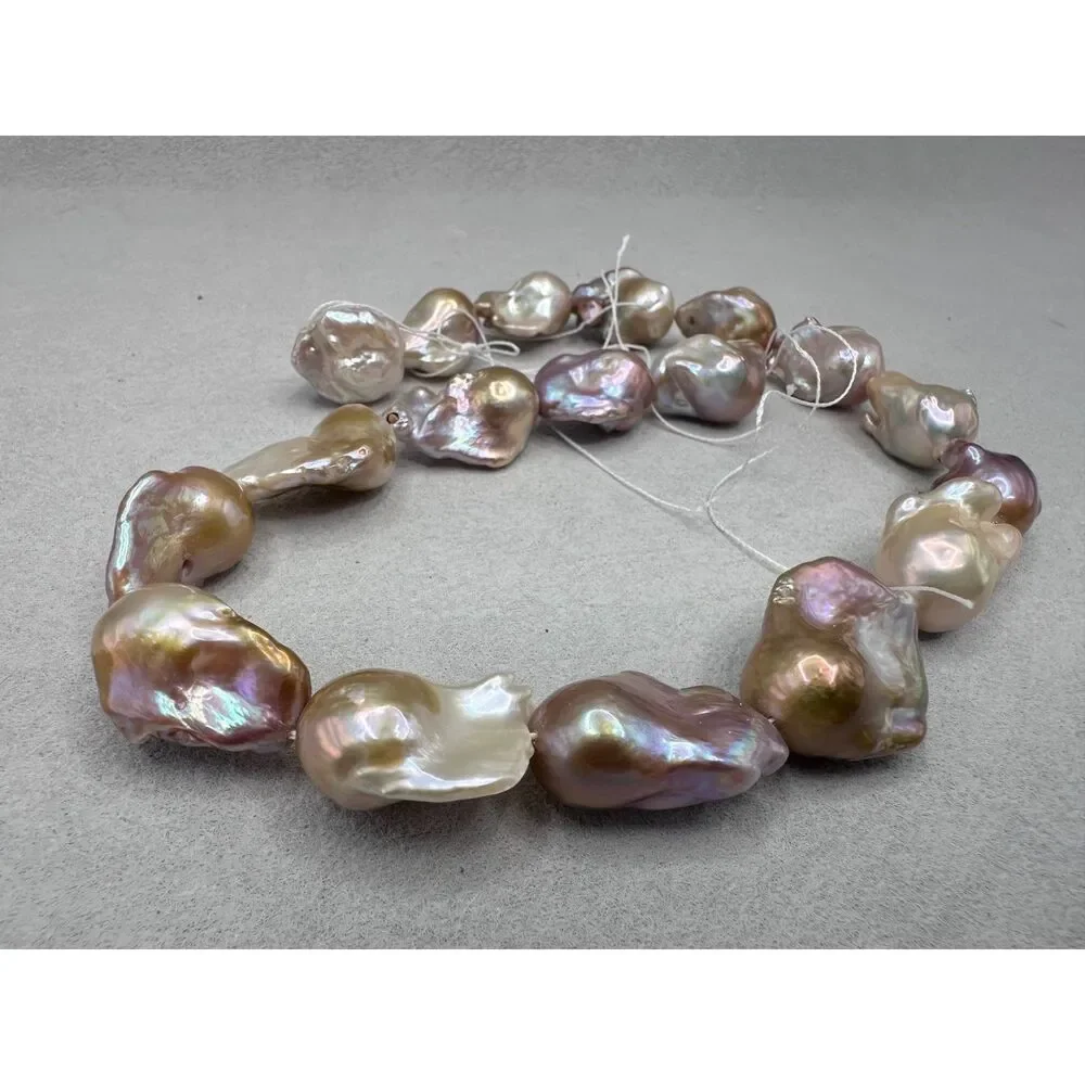 Big Baroque Pearl Strand for DIY Natural  Pink Mauve Bronze Color